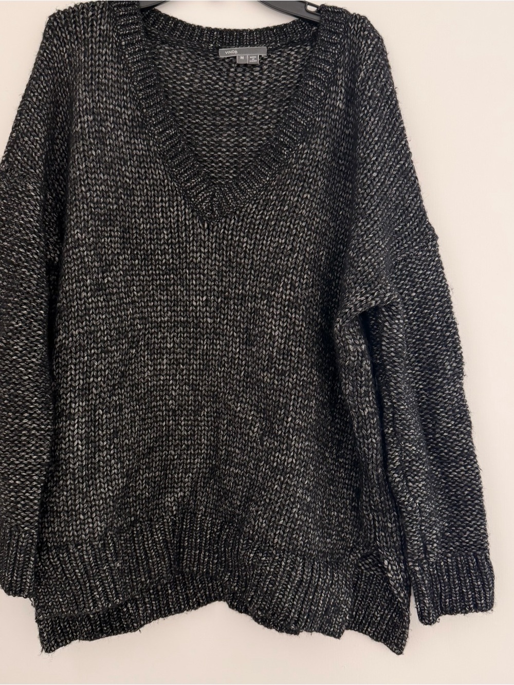 Vince Charcoal & Black V-Neck Chunky Knit Sweater